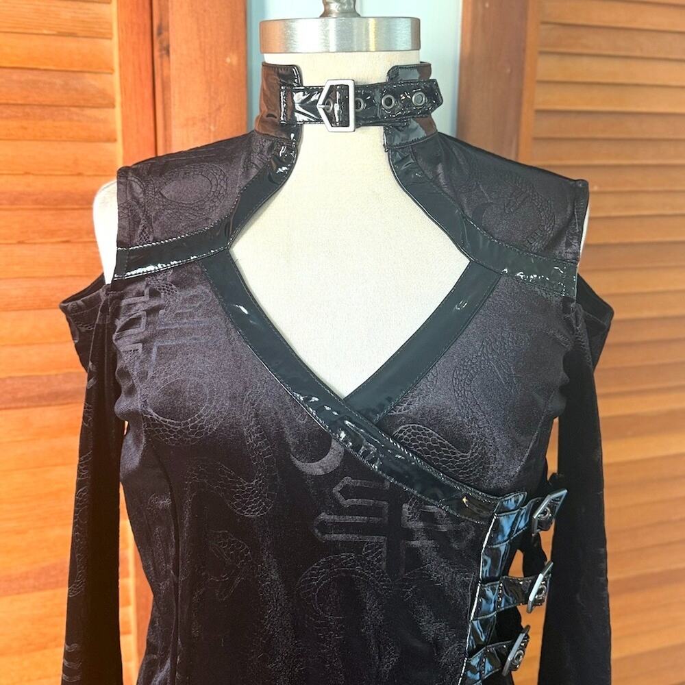 Killstar Goth Punk Witchcore Wiccan Black Snake Velvet Vinyl Trim Dress M - Picture 3 of 11